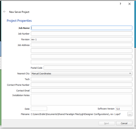 New Server Project Properties
